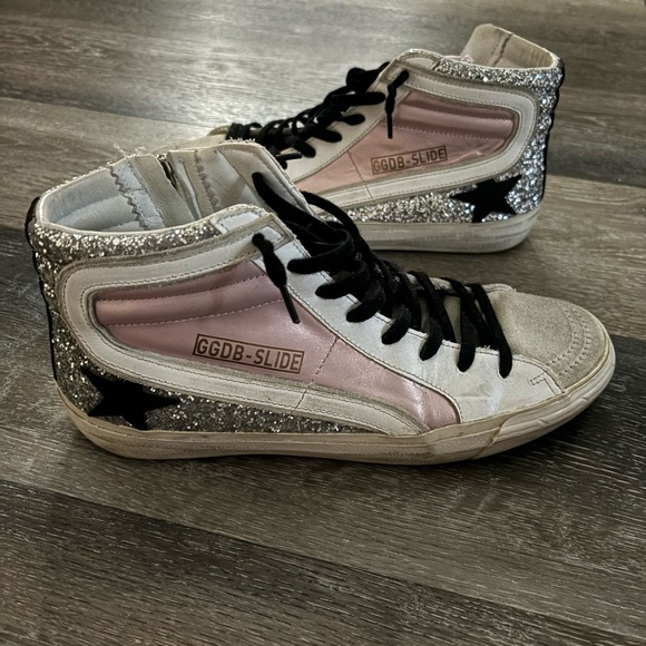 Golden Goose Shoes - Golden Goose Slide Sneakers in Pink and Silver Glitter